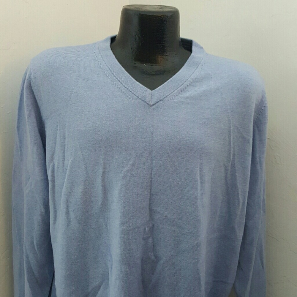 Nordstrom men blue v-neck wool sweater luxury knit size XL